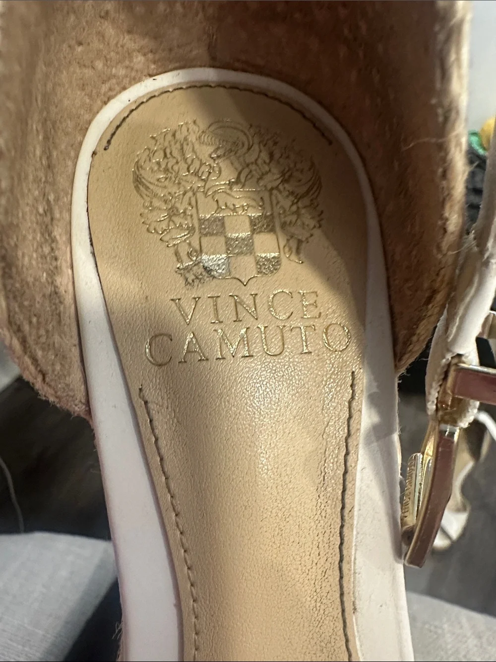 Vince Camuto White Leather Crisscross Espadrille Wedge Sandals